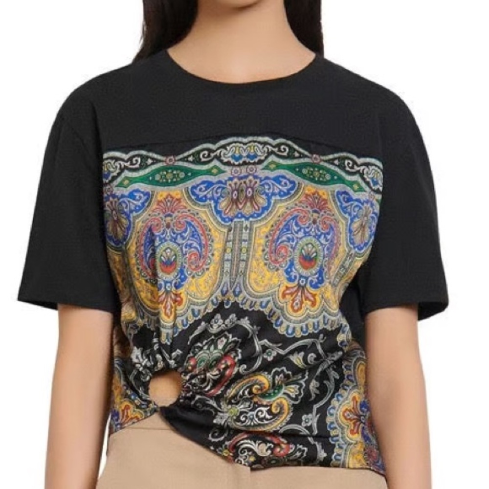 Sandro Paris Bandana Print Ring T-Shirt in Black Cotton Python print - Picture 4 of 4